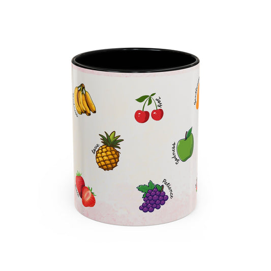 Fruit of The Spirit Coffee Mug — Cute Labeled Tropical Fruit Design (11/15oz)
