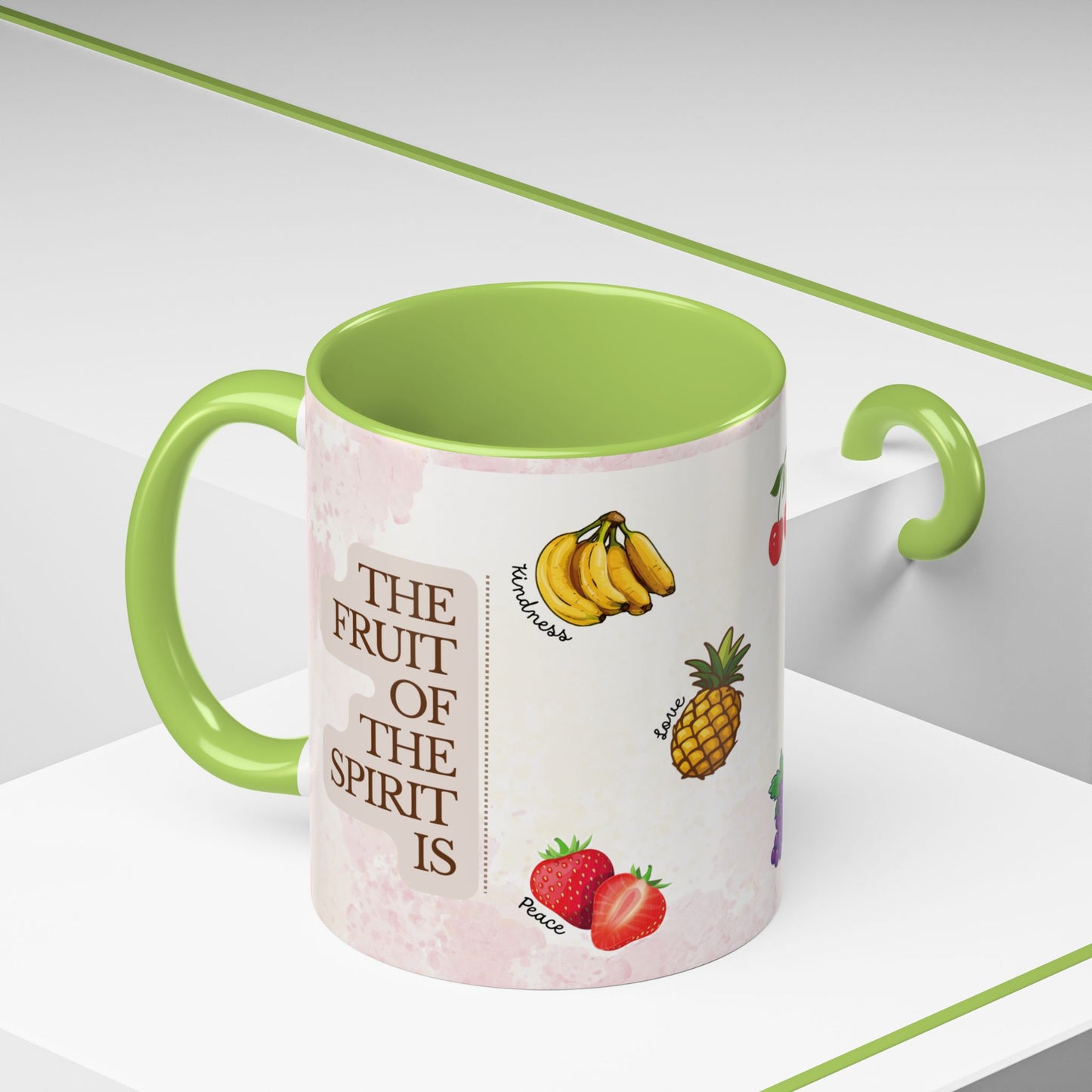 Fruit of The Spirit Coffee Mug — Cute Labeled Tropical Fruit Design (11/15oz)