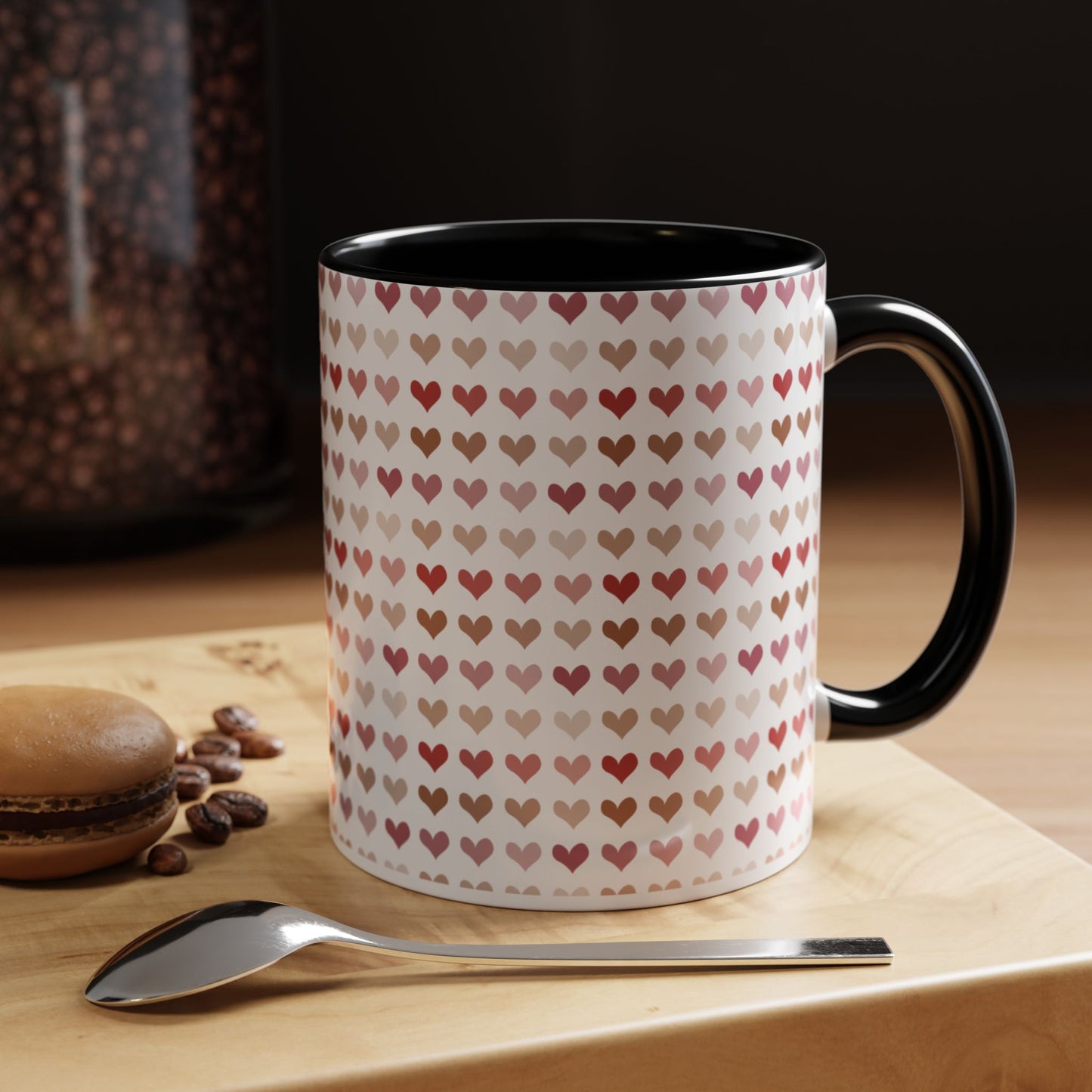 Heart Pattern Accent Coffee Mug – Cute Valentine Love Design (11/15oz)