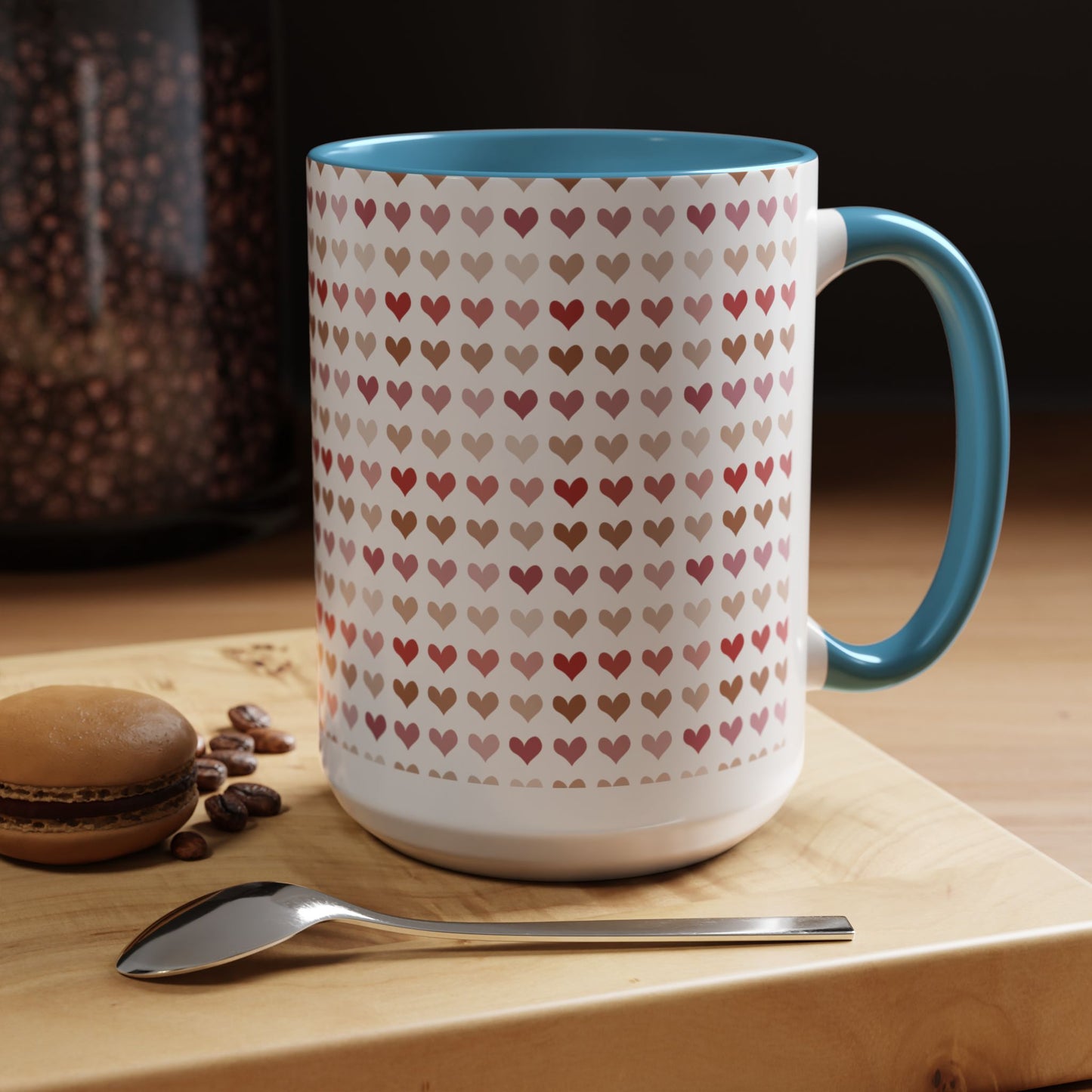 Heart Pattern Accent Coffee Mug – Cute Valentine Love Design (11/15oz)