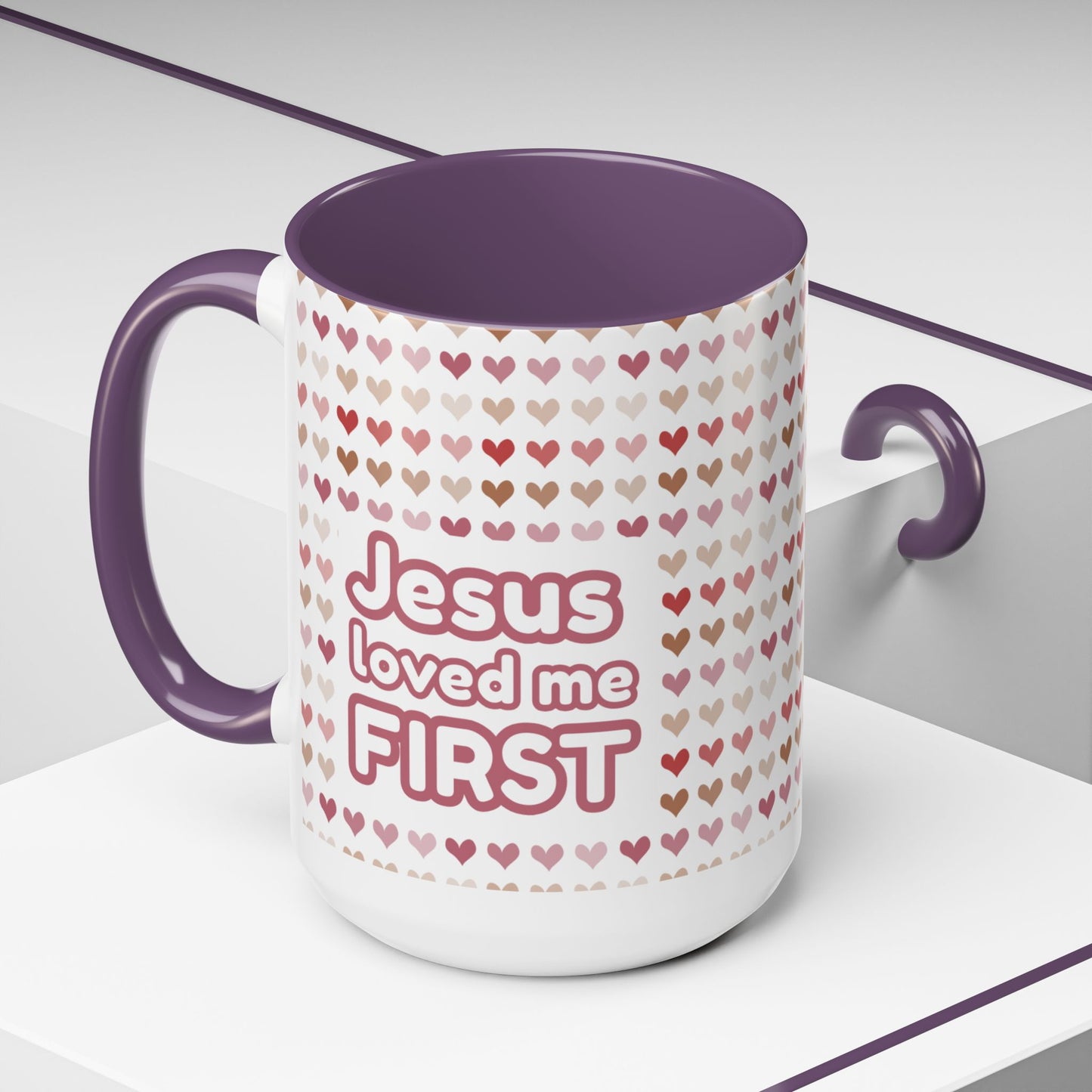 Heart Pattern Accent Coffee Mug – Cute Valentine Love Design (11/15oz)