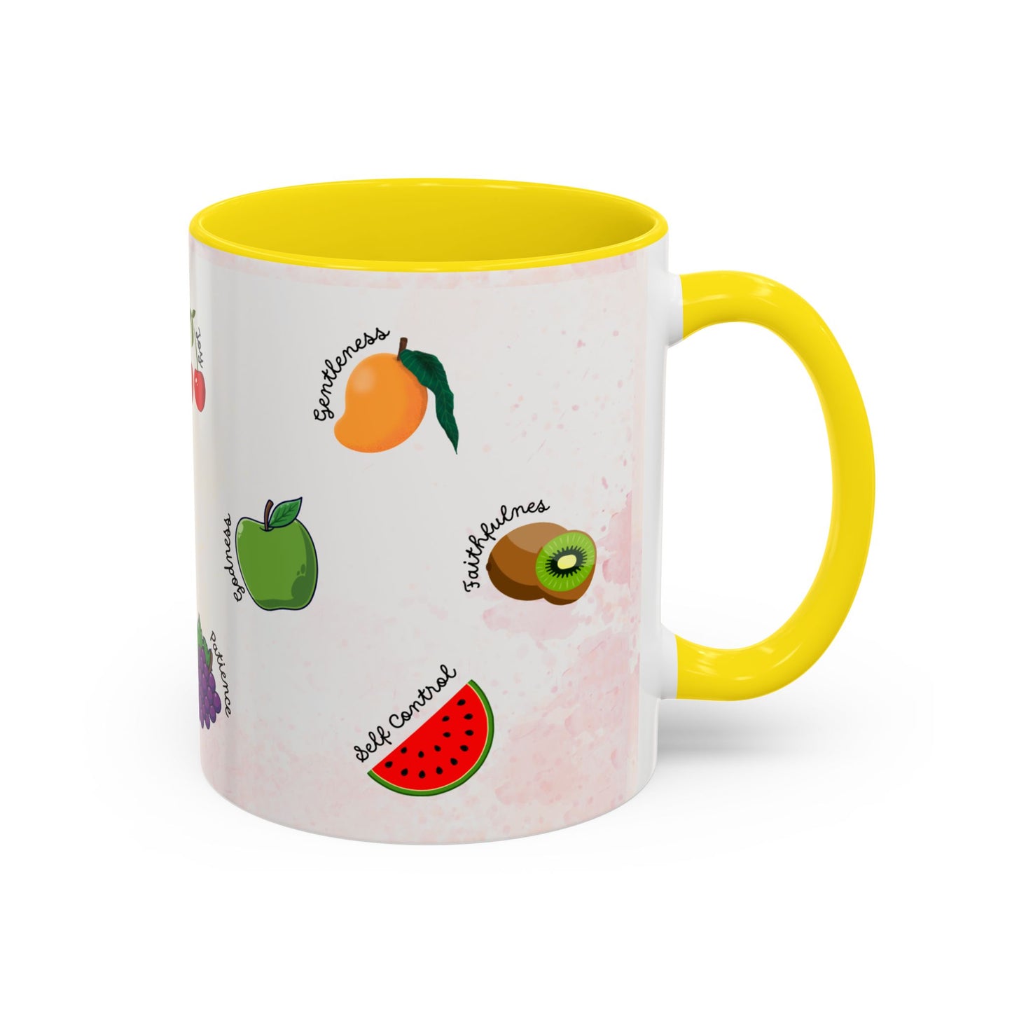 Fruit of The Spirit Coffee Mug — Cute Labeled Tropical Fruit Design (11/15oz)