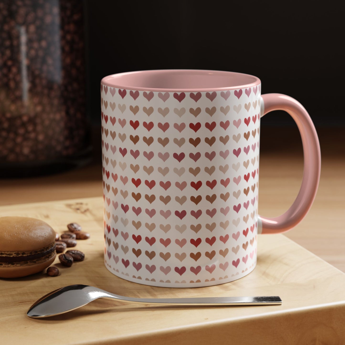 Heart Pattern Accent Coffee Mug – Cute Valentine Love Design (11/15oz)
