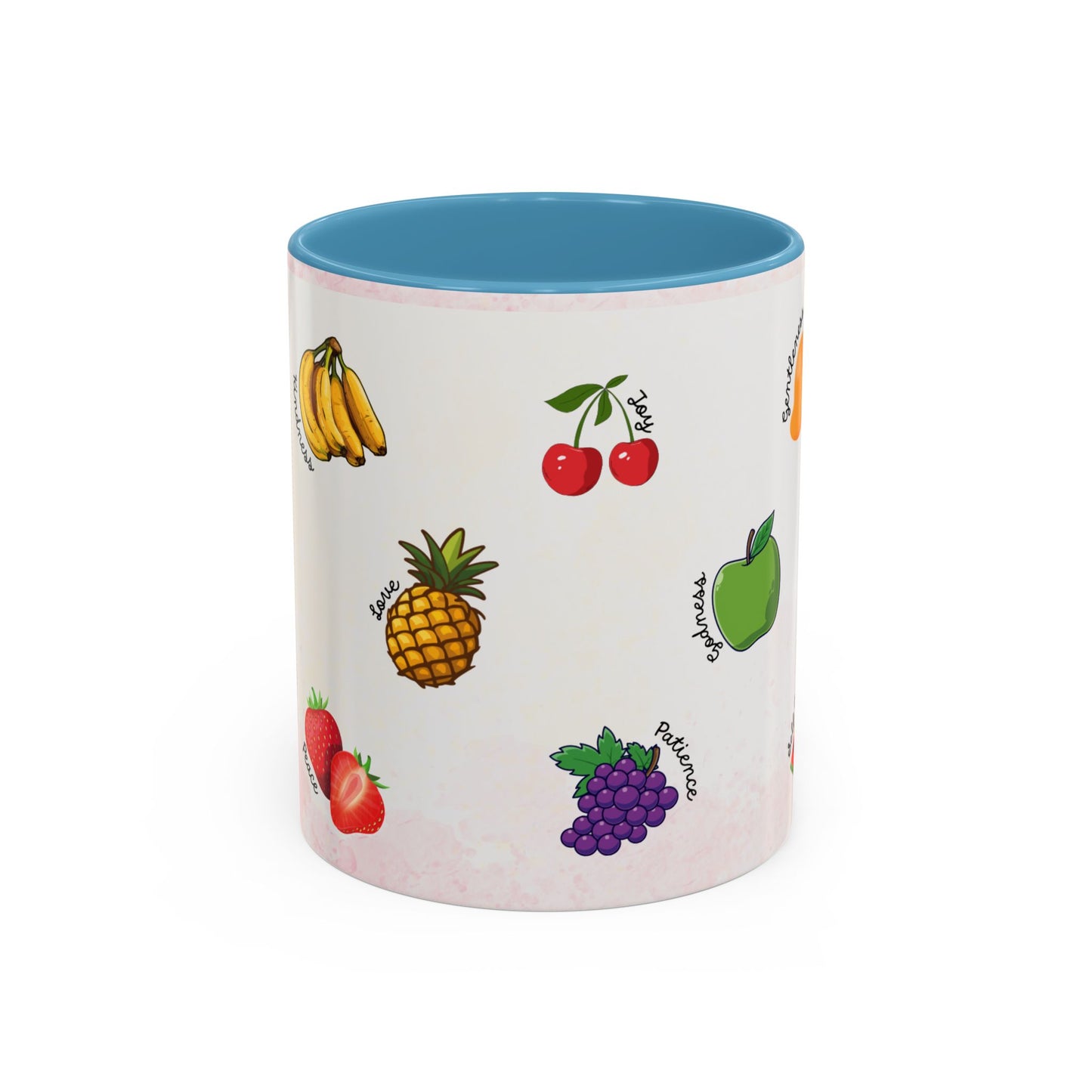 Fruit of The Spirit Coffee Mug — Cute Labeled Tropical Fruit Design (11/15oz)