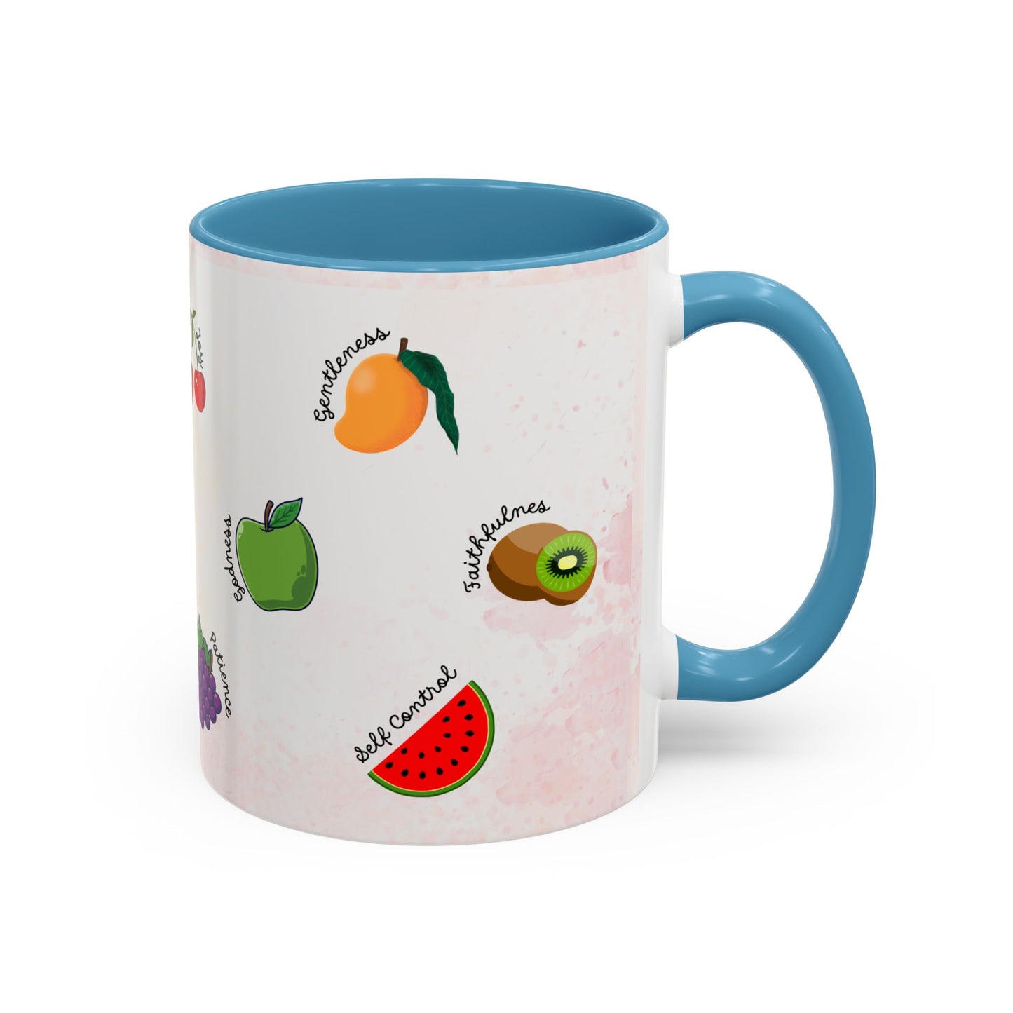 Fruit of The Spirit Coffee Mug — Cute Labeled Tropical Fruit Design (11/15oz)