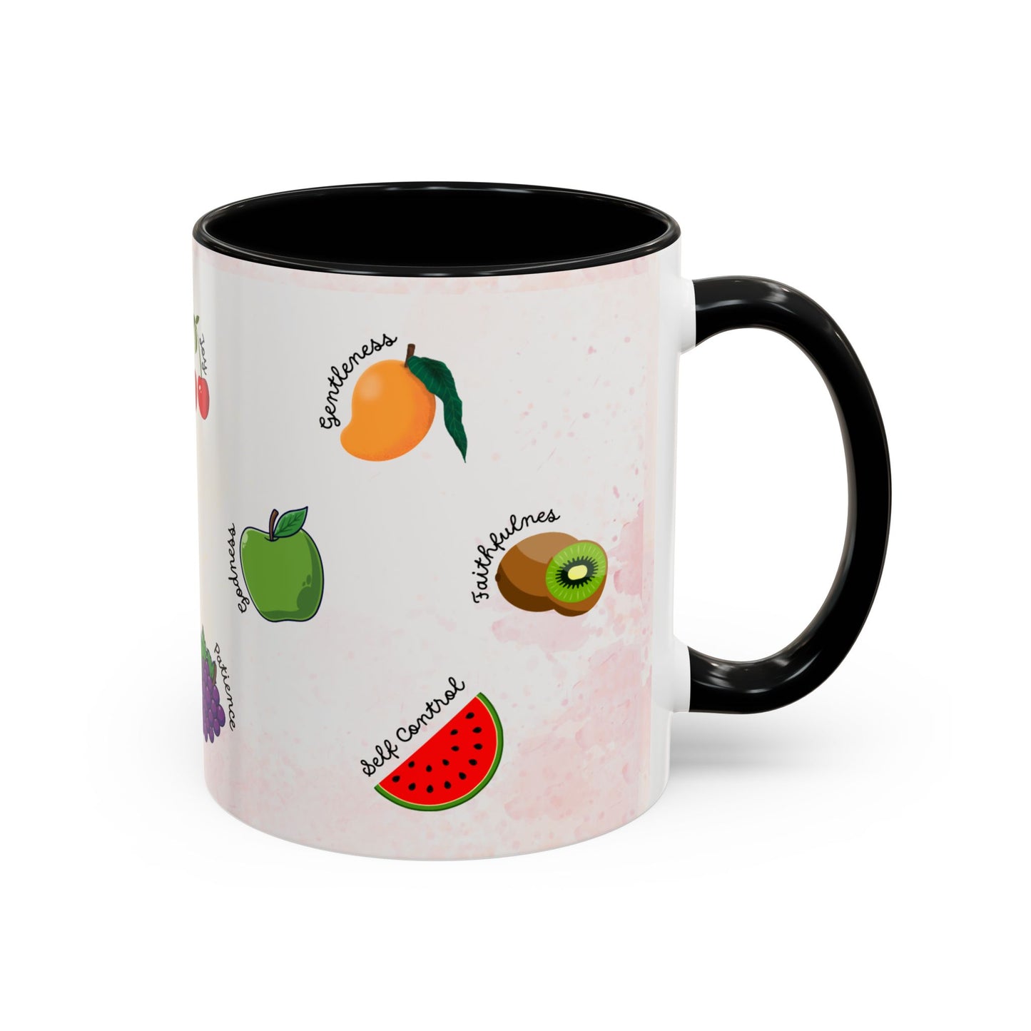 Fruit of The Spirit Coffee Mug — Cute Labeled Tropical Fruit Design (11/15oz)