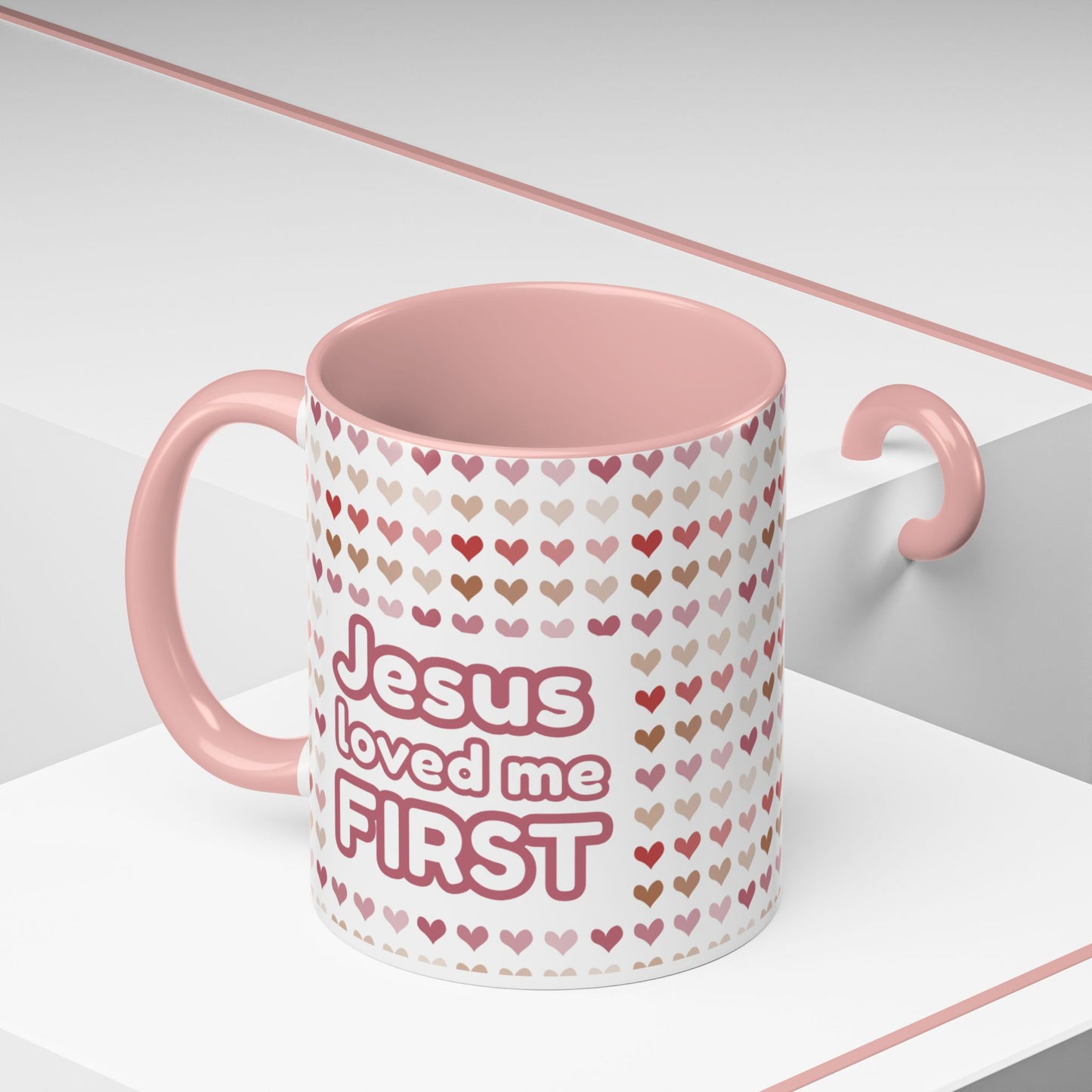 Heart Pattern Accent Coffee Mug – Cute Valentine Love Design (11/15oz)