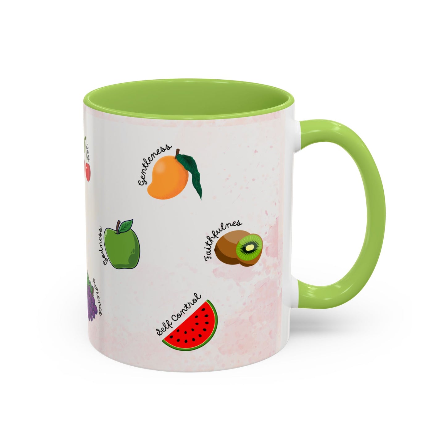 Fruit of The Spirit Coffee Mug — Cute Labeled Tropical Fruit Design (11/15oz)
